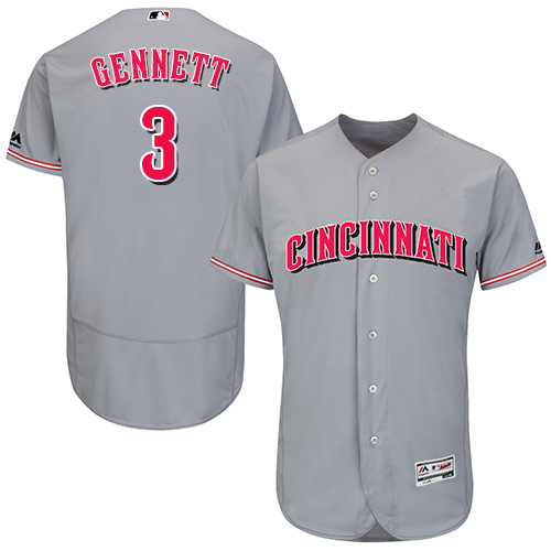 Reds #3 Scooter Gennett Grey Flexbase Authentic Collection Stitched MLB Jersey - Click Image to Close
